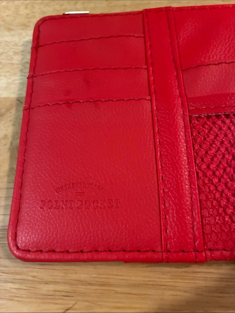 New Without Tags-Red Faux Leather Pouch That Attaches to Car Visor